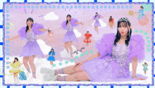 a girl in a purple dress is surrounded by other girls wearing purple