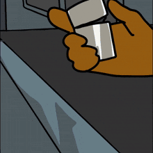 a cartoon of a hand holding a silver object