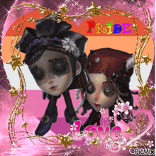 a picture of two dolls with the word love in the bottom right corner