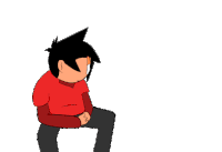 a cartoon character in a red shirt is doing a handstand