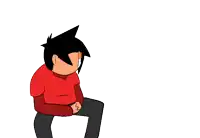 a cartoon character in a red shirt is doing a handstand