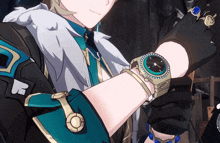 a close up of a person wearing a watch on their arm