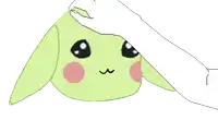 a pixel art drawing of a green bunny with a pink cheek