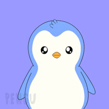 a penguin holding a bag and a cup of coffee with the words let 's eat above it