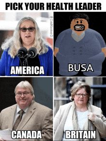 a meme that says " pick your health leader " on the bottom