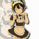 a girl in a maid outfit with a cat ear headband is standing on a white background .