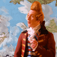 a painting of a man with a red jacket and a striped shirt has the name madbilly on the sleeve