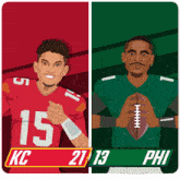 an illustration of two football players with the number 15 and 13