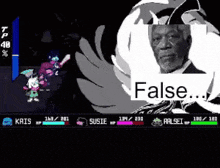 a screenshot of a video game with a picture of a man and the word false on it .