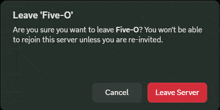 a screen that says leave five-o and has a cancel button
