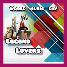 a poster for world music day shows a bunch of musical instruments