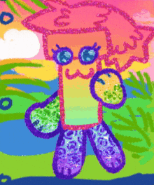 a colorful drawing of a butterfly with a rainbow colored head