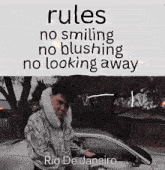 rules no smiling no blushing no looking away rio de janeiro written on a piece of paper