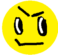 a drawing of an angry smiley face with a black eyebrow