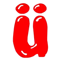 a red letter u with two dots on the bottom