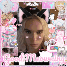 a picture of a girl with cat ears and the words good meowwing on the bottom