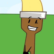 a cartoon brush with a yellow tip is smiling and wearing a headband