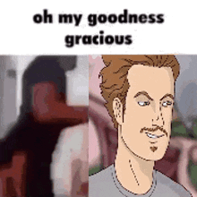 a cartoon of a man with a mustache is next to a picture of a man with a mustache .