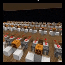 a screenshot of a minecraft game shows a bunch of blocks and a few pumpkins