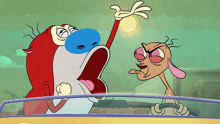 ren and ren from the ren and ren cartoon are driving a car