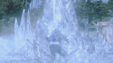 a cartoon character is fighting another character in a snowy scene