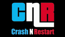 a logo that says crash n restart in blue white and red