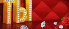 the letters tb are surrounded by diamonds and a red rose