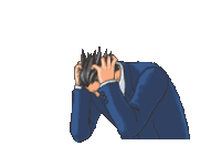 a man in a suit is holding his head with his hands