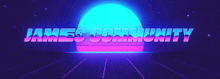 a neon sign that says james community in front of a sunset