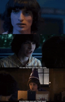 a man in a striped shirt says it 's not my fault you dont like girls