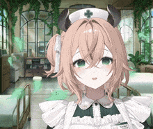 a nurse with horns and a name tag that says " mimi "