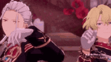 a couple of anime characters standing next to each other in a room .