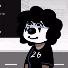 a cartoon character is wearing a shirt with the number 26 on it