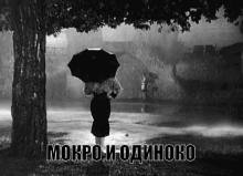 wet lonely woman rain umbrella