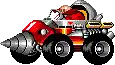 sonic the hedgehog is driving a red and silver vehicle with a drill on the front .