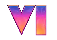 a purple and pink letter v with palm trees on it