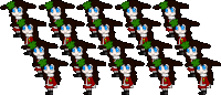 a bunch of cartoon characters with blue eyes are lined up in a row