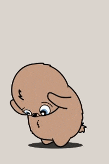 a cartoon drawing of a baby bear with big eyes standing on a beige background .