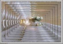 a picture of a table with a candle and flowers has a frame around it that says ' hampson e ' on it