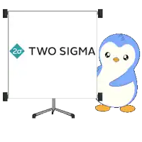 a penguin is standing in front of a two sigma chart
