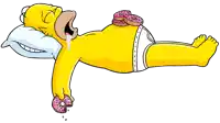 a cartoon of homer simpson laying on a pillow with donuts on his belly