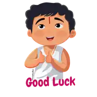 a cartoon of a boy giving a thumbs up with the caption good luck