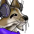 a pixel art of a cat wearing headphones and a purple shirt