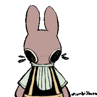 a drawing of a bunny with a cross in a speech bubble says zombie3bunny