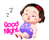 a little girl is sleeping with the words good night written on the bottom