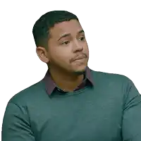 a man with a beard is wearing a sweater and a purple shirt