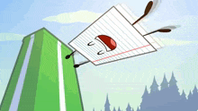 a cartoon drawing of a piece of paper with a face and arms