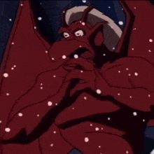 a cartoon gargoyle is standing in the snow and holding a sword .