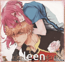 a picture of a man and a woman with the word leen written on it