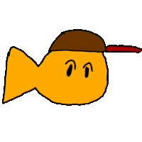 a drawing of a fish wearing a hat with a red brim